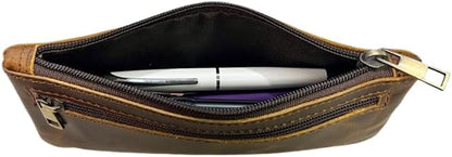 Vintage Leather Pencil Case Pouch, Pen Pouch for Work & University, for Men,Women/Leather Pencil Cases for Adults Perfect for Office/Tool Pouch Zipper Bag, Small Tool Bag 8"X4"