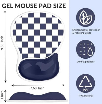 Gel Mouse Pad with Wrist Rest for Mouse Ergonomic Mouse Wrist Rest Non-Slip Silicone Checkered Dark Blue Mousepad with Wrist Support for Computer Gaming Laptop Home Office Desk Accessories Blue Plaid