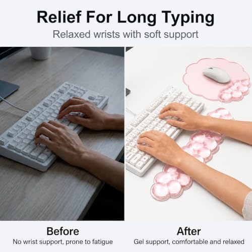 Cloud Gel Wrist Rest Set for Keyboard and Mouse – Ergonomic Wrist Support for Keyboard & Mouse Pad – Non-Slip Desk Wrist Support for Computer, Laptop & Gaming (Pink)