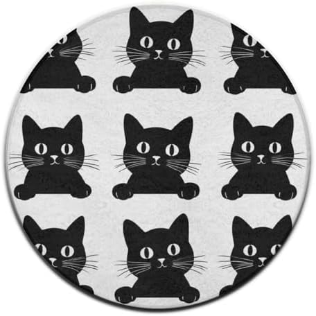Large Machine Washable Circular Rugs, Home Decor Round Mat for Living Room Sofa Office Black Cat