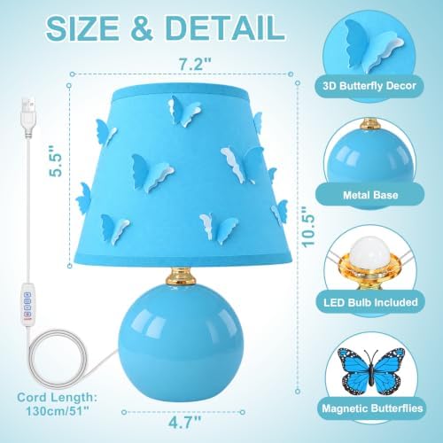 3D Butterfly Lamp, Small Blue Table Lamp with DIY Butterfly Decor (Blue)