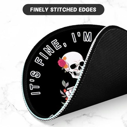 ITNRSIIET Round Mouse Pad with Stitched Edge Premium-Textured Waterproof Non-Slip Rubber Base Desktop Protection Mat Diameter 8.7 inches, Flower Skull