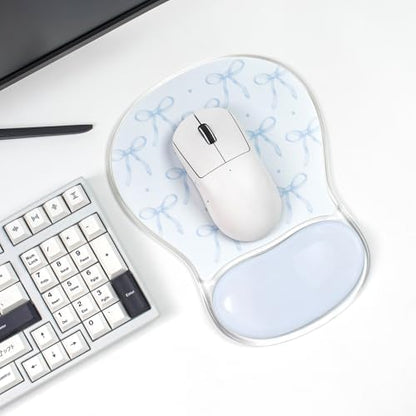 Blue Bow Mouse Pad with Gel Wrist Rest Support - Ergonomic Cooling Mousepad