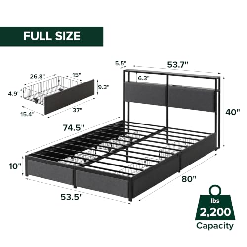 Zinus Michael Full Platform Bed, 4 Drawers and LED Headboard
