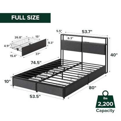 Zinus Michael Full Platform Bed, 4 Drawers and LED Headboard