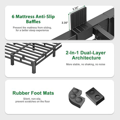 7 Inch Queen Bed Frame Double Layer 2 in 1 Platform with Round Corner