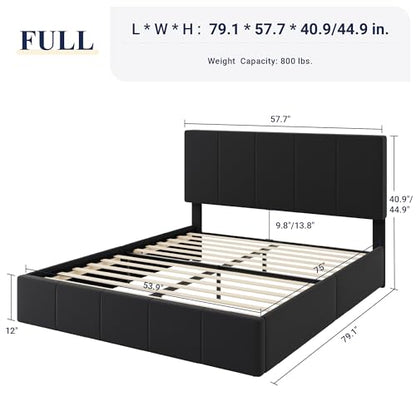 Full Size Dutch Velvet Upholstered Platform Bed Frame/Vertical Channel Tufted Adjustable Headboard/Low Profile Bed Frame/No Box Spring Needed/Easy Assembly/Black
