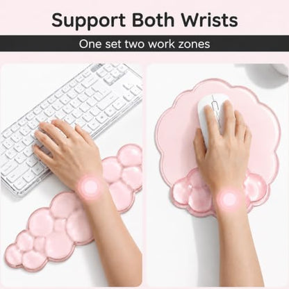 Cloud Gel Wrist Rest Set for Keyboard and Mouse – Ergonomic Wrist Support for Keyboard & Mouse Pad – Non-Slip Desk Wrist Support for Computer, Laptop & Gaming (Pink)