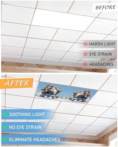 Blue Santa Claus Magnetic Fluorescent Light Covers for Ceiling Lights 2 x 4 Feet,Christmas Tree Forest Snowy Xmas Tree Office Classroom Kitchen Drop Ceiling Light Covers Filters Shade Panel 4 Packs