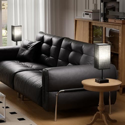 Set of 2 Black Table Lamp for Bedroom - Dimmable Touch, USB C+A, AC Outlet