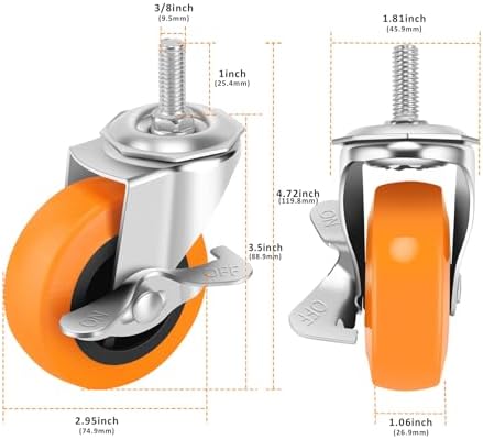 Caster Wheels with Threaded Stem, 3 Inch Locking Swivel Casters Set of 24