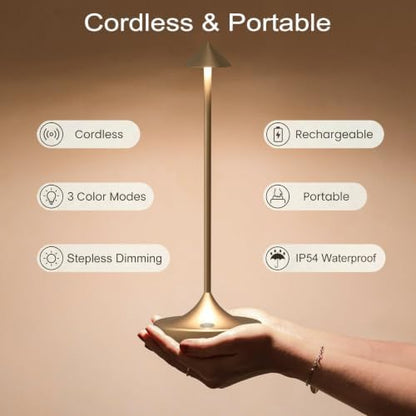 Cordless Rechargeable LED Table Lamp Set of 2, Titanium