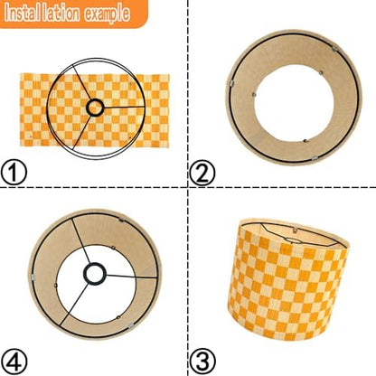 Modern Lamp Shade with Colorful and Natural Checkered Pattern Bamboo Made, Translucent Drum Shape, 11.8 Inch for Table and Floor Lamps, Ideal for livingroom bedroom (Orange)