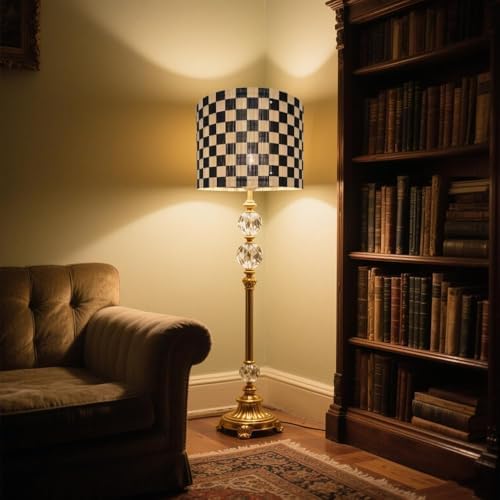 Modern Lamp Shade with Colorful and Natural Checkered Pattern Bamboo Made, Translucent Drum Shape, 11.8 Inch for Table and Floor Lamps, Ideal for livingroom bedroom (Black)