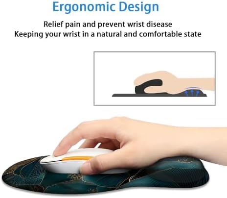 Ergonomic Mouse Pad with Wrist Rest,Comfortable Computer Gel Mouse Pad Wrist Support for Laptop,Pain Relief Mousepad with Non-Slip PU Base Gold Green Plants