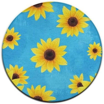 Large Machine Washable Circular Rugs, Home Decor Round Mat for Living Room Sofa Office Sunflower