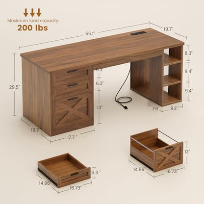 55.1" Farmhouse Executive Office Desk with 3 Drawers for Home Office
