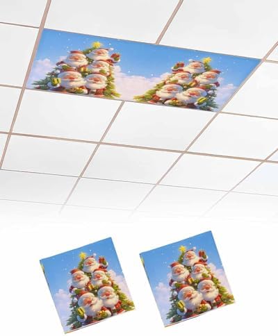 Christmas Magnetic Fluorescent Light Covers for Ceiling Lights 2 x 4 Feet,Santa Claus Christmas Tree Snowflakes Blue Office Classroom Kitchen Drop Ceiling Light Covers Filters Shade Panel 2 Packs