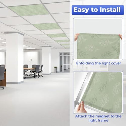6 Pcs Fluorescent Light Covers for Ceiling Lights Botanical floral leaves Magnetic Light Filters Decorative for Classroom Office Hospital Home 4x2 Ft