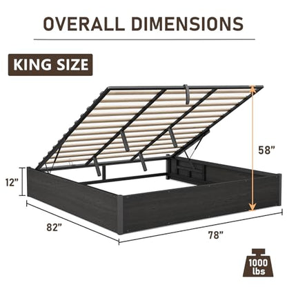 King Lift Up Storage Bed Frame, Black