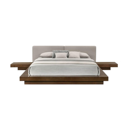 Eastern Queen Bed Frame, Solid Acacia Wood with American Walnut Finish, Low Profile King Platform Bed with Floating Nightstands and Headboard