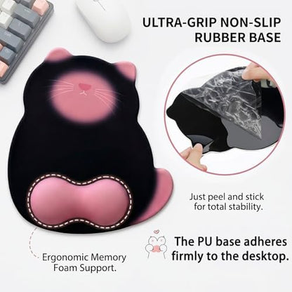 Gel Mouse Pad with Wrist Rest for Mouse Ergonomic Cat Mouse Wrist Rest Non-Slip Silicone Cute Mousepad with Wrist Support for Computer Desk Gaming Laptop Home Office Desk Accessories Black Pink