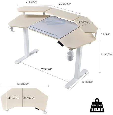 EUREKA ERGONOMIC Aero 55 Inch W Shaped Electric Standing Desk, Height Adjustable Computer Gaming Desk with LED Monitor Shelf, Mouse Pad, Headphone Hook, Cup Holder, Natural Maple