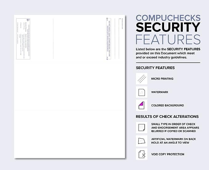 Compuchecks Top Blank Check Paper - 2500 Pack, Quick-Books & Laser Printer Compatible - Security Business Checks with Voucher - 8.5" x 11" Blue Diamond