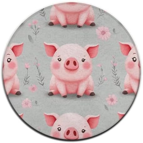 Soft Round Yoga Carpet, Office Chair Decor Round Mat for Carpet and Hardwood Floors Cute Pink Pigs Print