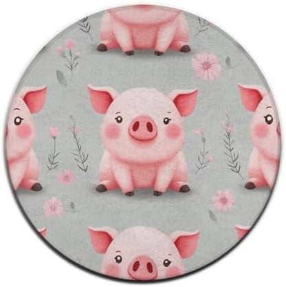Soft Round Yoga Carpet, Office Chair Decor Round Mat for Carpet and Hardwood Floors Cute Pink Pigs Print