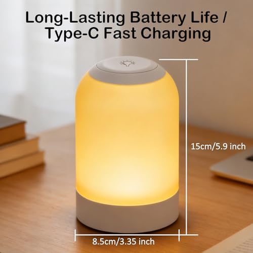 Rechargeable Night Light, Portable Bedside Lamp, Touch Dimmable Table Lamp for Nightstand, Reading & Nursery, 3 Color Temperatures, USB Rechargeable