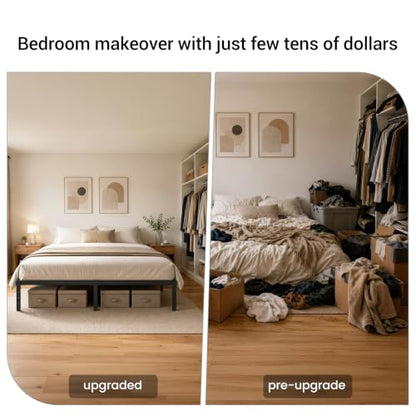Queen Bed Frame 11 Legs Support Metal Platform with Storage Space