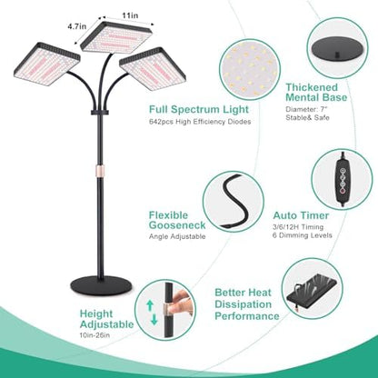 LBW Desk Grow Lights for Indoor Plants, 642 LEDs Full Spectrum Grow Light