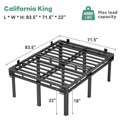22 inch Cal King Bed Frame with Rounded Legs, Double Layer Design