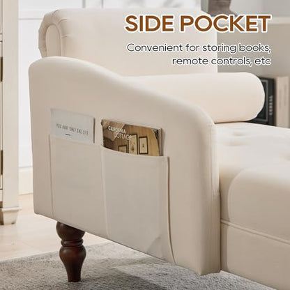 Chaise Lounge Chair Indoor with Right Armrest, Velvet, White