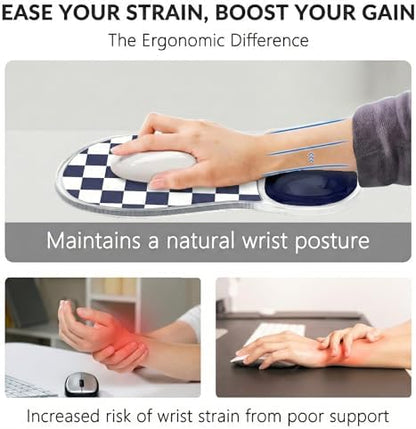 Gel Mouse Pad with Wrist Rest for Mouse Ergonomic Mouse Wrist Rest Non-Slip Silicone Checkered Dark Blue Mousepad with Wrist Support for Computer Gaming Laptop Home Office Desk Accessories Blue Plaid