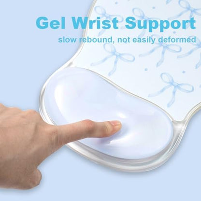 Blue Bow Mouse Pad with Gel Wrist Rest Support - Ergonomic Cooling Mousepad