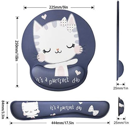Keyboard Mouse Pad Wrist Rest, Gel Ergonomic Wrist Rest Support Mousepads,Non Slip Rubber Base Wrist Support with Memory Foam for Laptop Computer Home Office Work, Durable Comfortable,Cute Cat
