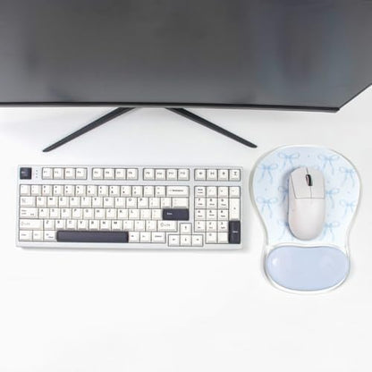 Blue Bow Mouse Pad with Gel Wrist Rest Support - Ergonomic Cooling Mousepad