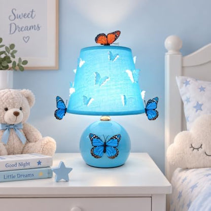 3D Butterfly Lamp, Small Blue Table Lamp with DIY Butterfly Decor (Blue)
