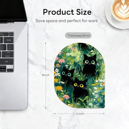 Contoured Oval Mouse Pad 6x8in Non-Slip for Laptop,Black Cats