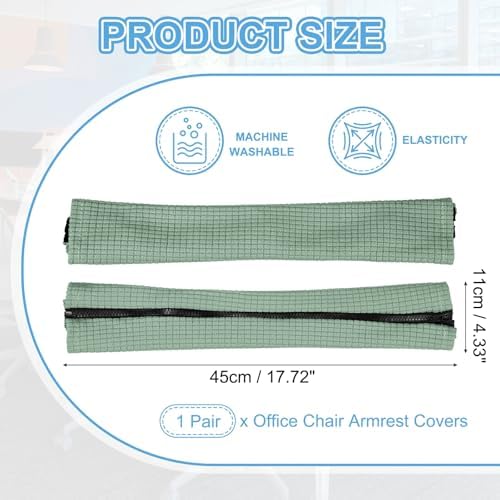 PATIKIL 18x4.3 in Office Chair Armrest Covers, 1 Pair Office Chair Arm Covers Long Computer Chairs Arm Rest Cover with Zipper Removable Rest Slipcover Hand Rest Protector, Pine Green
