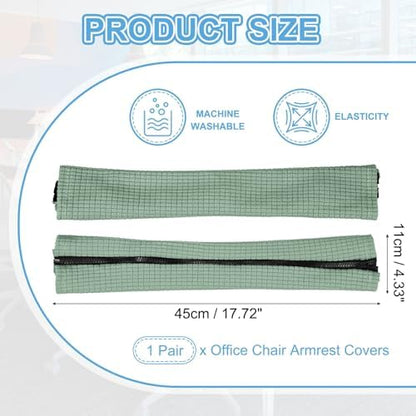 PATIKIL 18x4.3 in Office Chair Armrest Covers, 1 Pair Office Chair Arm Covers Long Computer Chairs Arm Rest Cover with Zipper Removable Rest Slipcover Hand Rest Protector, Pine Green