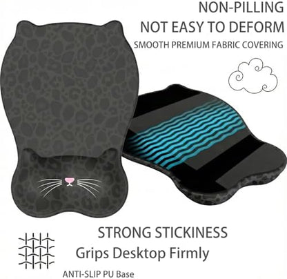 Gel Mouse Pad with Wrist Rest for Mouse Ergonomic Cat Mouse Wrist Rest Non-Slip Silicone Cute Mousepad with Wrist Support for Computer Desk Gaming Laptop Home Office Desk Accessories Black Leopard