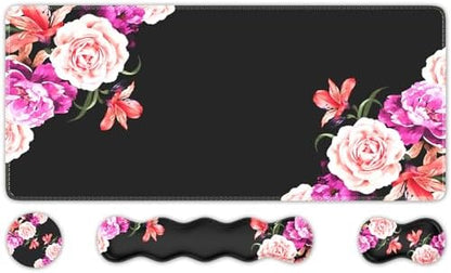 iLeadon Mouse Pad Set, Peony Flower Desk Mat for Keyboard and Mouse