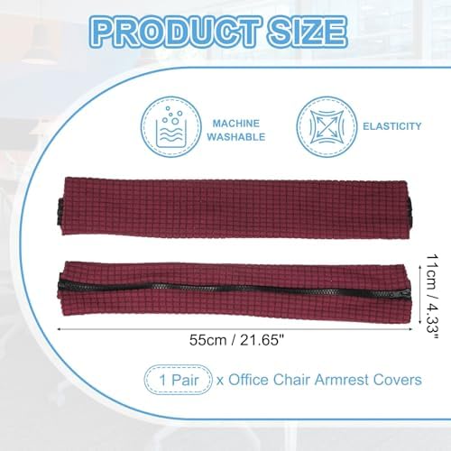 PATIKIL 22x4.3 in Office Chair Armrest Covers, 1 Pair Office Chair Arm Covers Long Computer Chairs Arm Rest Cover with Zipper Removable Rest Slipcover Hand Rest Protector, Burgundy