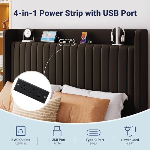 Full Lift Up Storage Hydraulic Bed Frame,Charging Station,Black