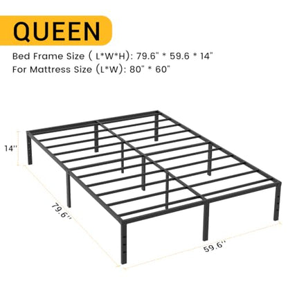 Queen Bed Frame 11 Legs Support Metal Platform with Storage Space