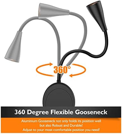 SANKEDOU Wall Mounted Reading Light, Bedside Headboard Lights with 5 Dimming & Color Temperature, USB Output, Night Light & Timers Function, Flexible Gooseneck 3000K-6000K Upgrade Bed Lamp (Black)