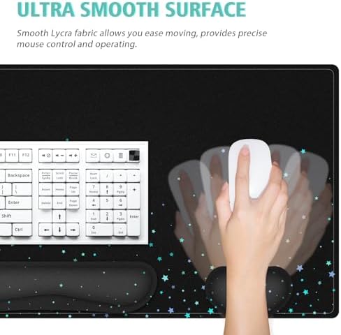Desk Mat for Keyboard and Mouse,4in1 XXL Mousepad + Keyboard Wrist Rest+Mouse Wrist Rest+Coaster Set with Ergonomic Desk Pad for Home Office(Black Bluestar)